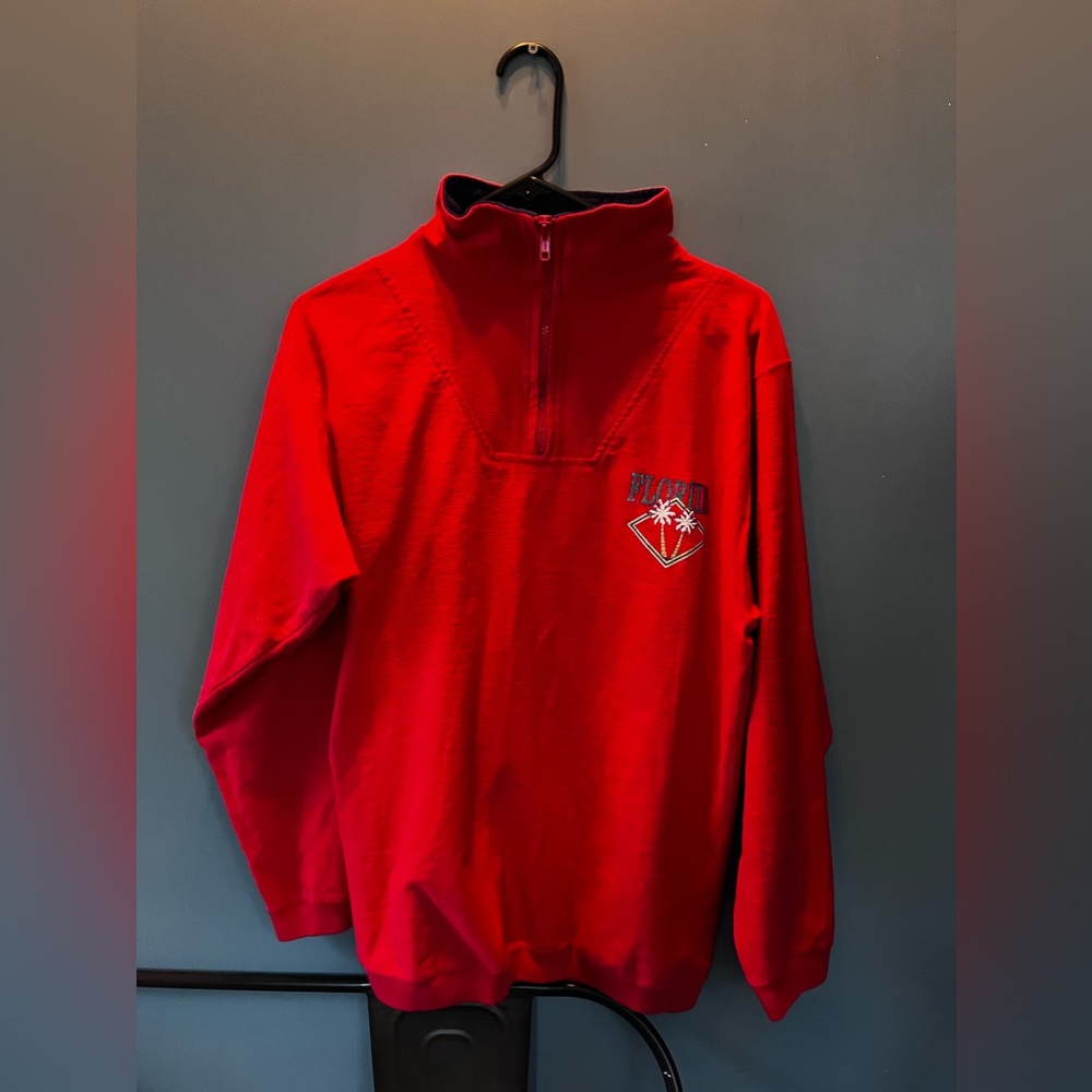Vintage, oneita brand, Mens medium, red long sleeve, quarter zip, Florida shirt
